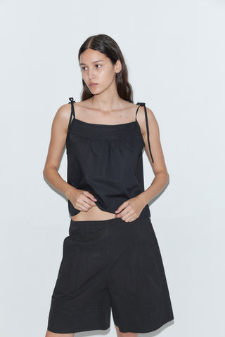 Pintuck Shorts in Black - Deiji Studios