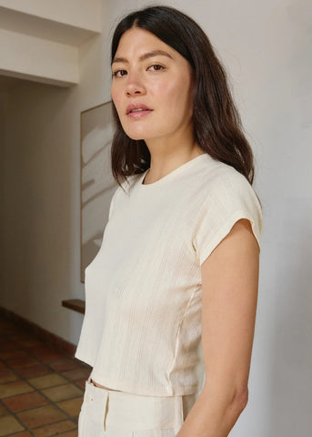 Pointelle Crop Tee in Natural - First Rite