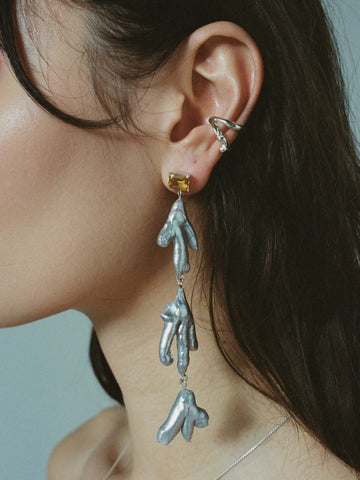 Silver Paw Drop Earrings - Faris