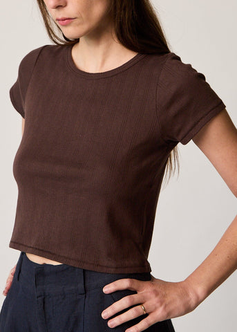 Pointelle Crop Tee in Walnut - First Rite