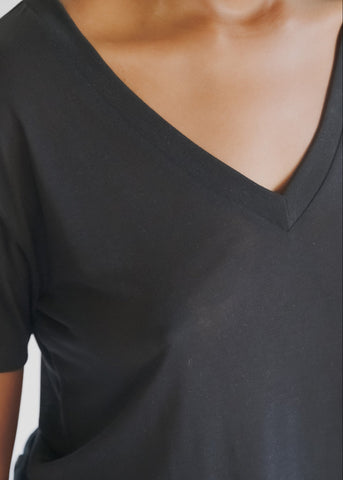 V Neck Tee Shirt in Black - Baserange
